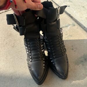 Black Strappy Ankle Boots